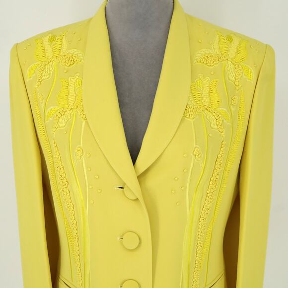 Louis Feraud Jacket Womens 8 Yellow Twill Lined Embroidery Detail Blazer Vintage - Picture 12 of 16